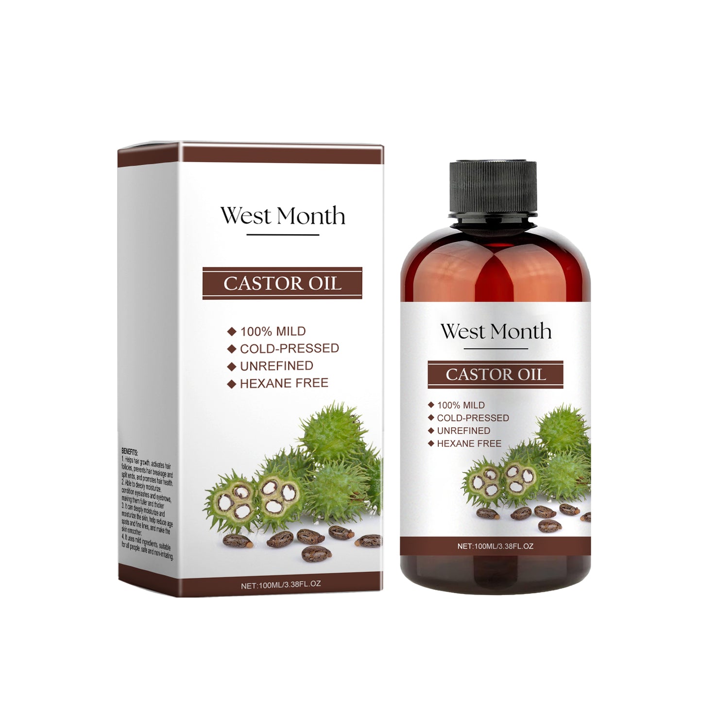 Organic Castor Oil for Hair Growth, Skin & Eyelashes – Jojoba & Vitamin E | 100ml