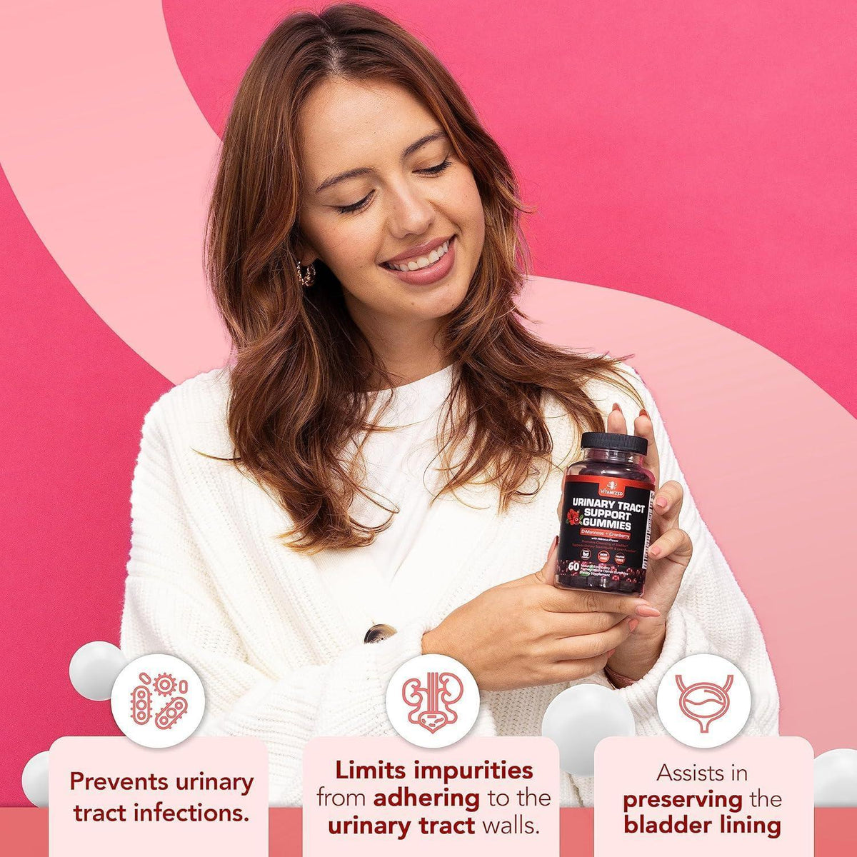 Potent Cranberry Gummies 1500mg with D Mannose   Urinary Tract Health for Women & Men Urinary Flush & Bladder Fast Acting Support Supplements with Hibiscus Powder 180 Count