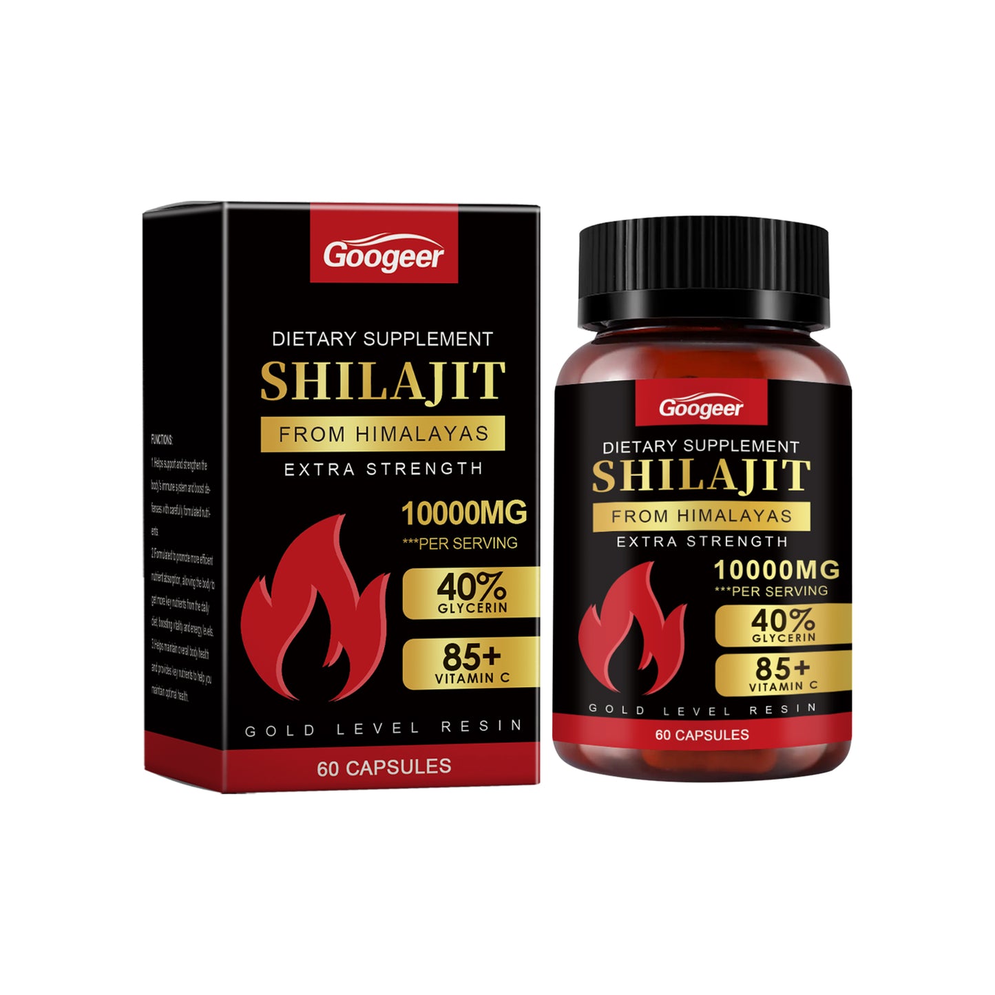 Shilajit Extra Strength 10000mg – Himalayan Gold Resin, 60 Capsules