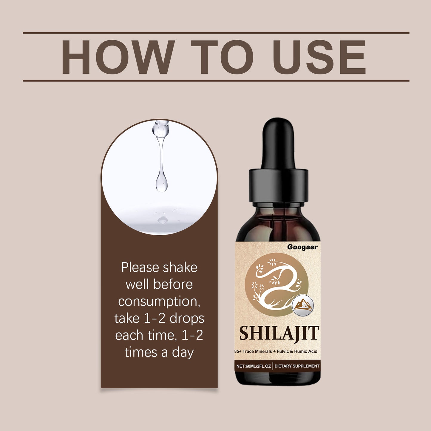 Shilajit Liquid Drops – 85+ Trace Minerals, Fulvic & Humic Acid, 60ml