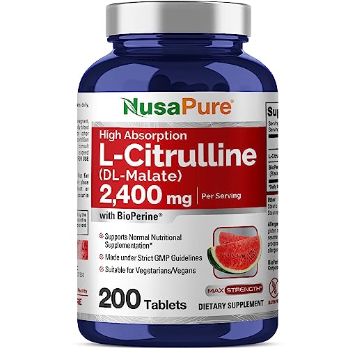 L-Citrulline DL-Malate 2,400mg – 200 Vegetarian Tablets, Non-GMO, 100-Day Supply