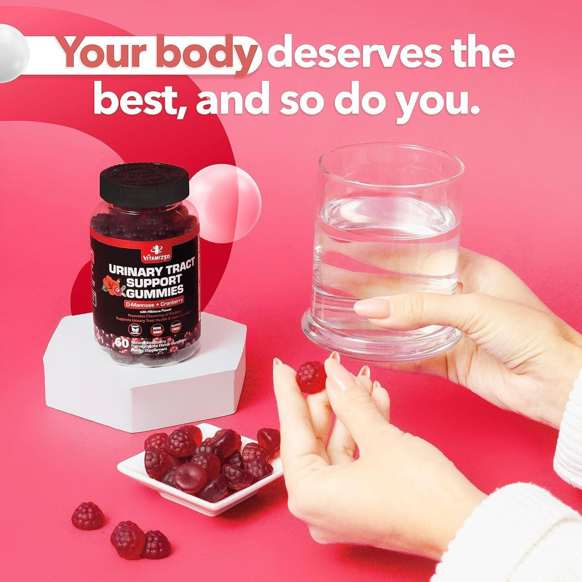 Potent Cranberry Gummies 1500mg with D Mannose   Urinary Tract Health for Women & Men Urinary Flush & Bladder Fast Acting Support Supplements with Hibiscus Powder 180 Count