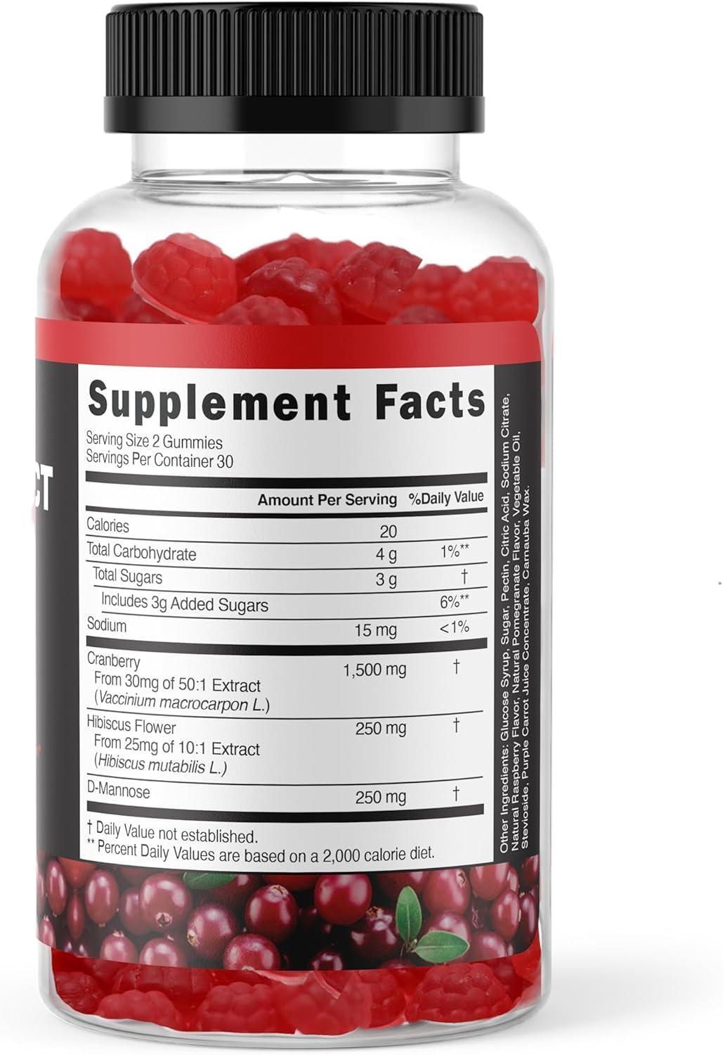 Potent Cranberry Gummies 1500mg with D Mannose   Urinary Tract Health for Women & Men Urinary Flush & Bladder Fast Acting Support Supplements with Hibiscus Powder 180 Count
